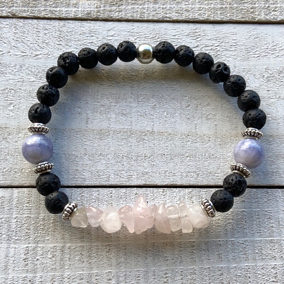 🔴 rose quartz angelite & lava rock bracelet - Picture 5 of 12